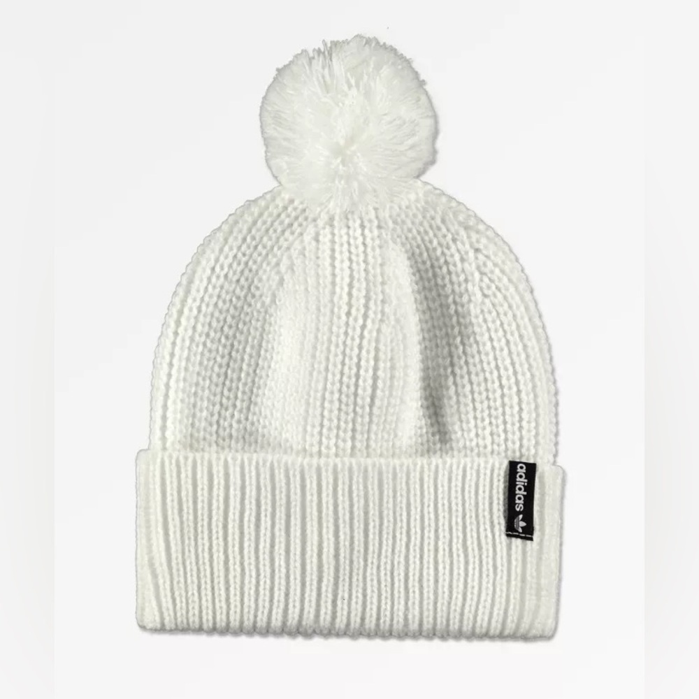 Women’s Adidas Hat Ribbed Knit with Pom Pom Acrylic Winter Fall Knitted Beanie